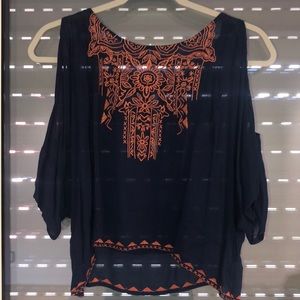 Navy blue and burnt orange cropped shirt